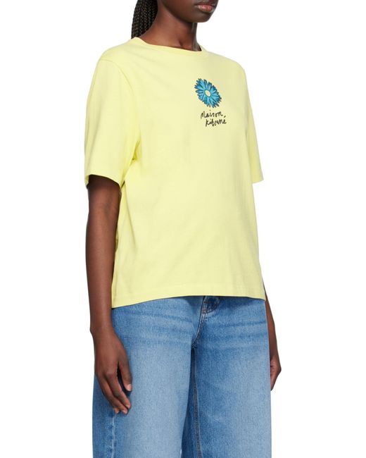 Maison Kitsuné Yellow Floating Flower Cotton T-Shirt