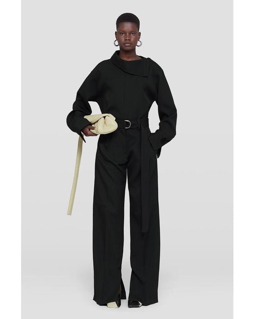 Jil Sander Black Belted High-Waist Wide-Leg Trousers