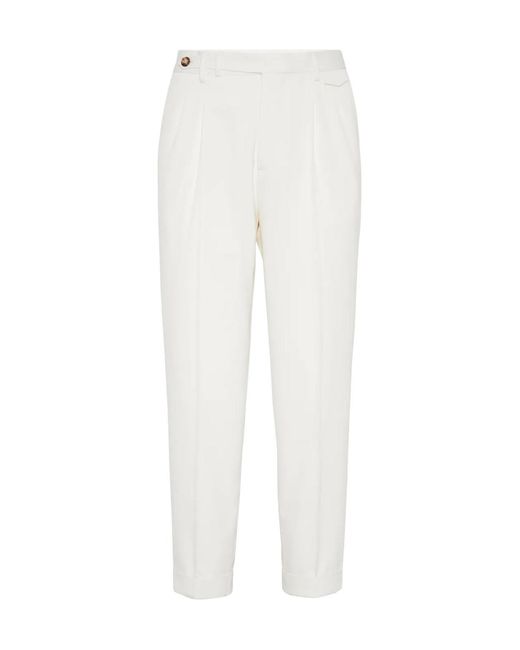 Brunello Cucinelli White High-Waist Tapered Trousers for men