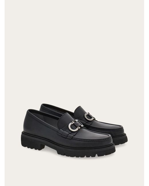 Ferragamo Black Gancini Decorative Moccasin Shoes for men