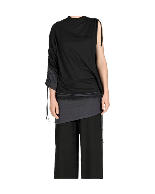 Y-3 Black Cut-Out Detailed Drape T-Shirt