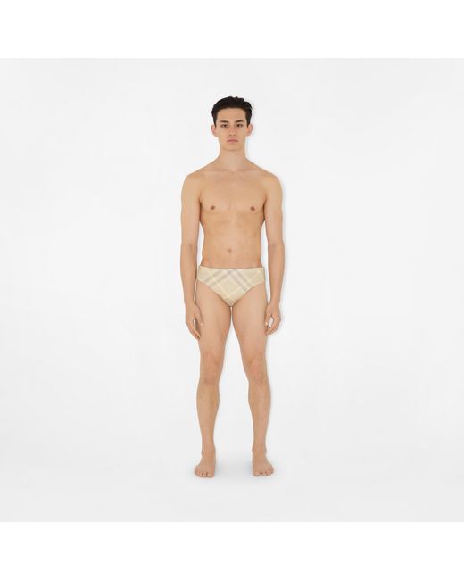 Burberry Natural Vintage Checkered Elasticated Waist Swim Trunks for men