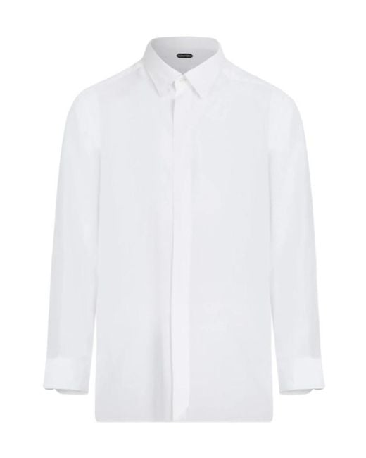 Tom Ford White Silk Concealed-Placket Shirt for men