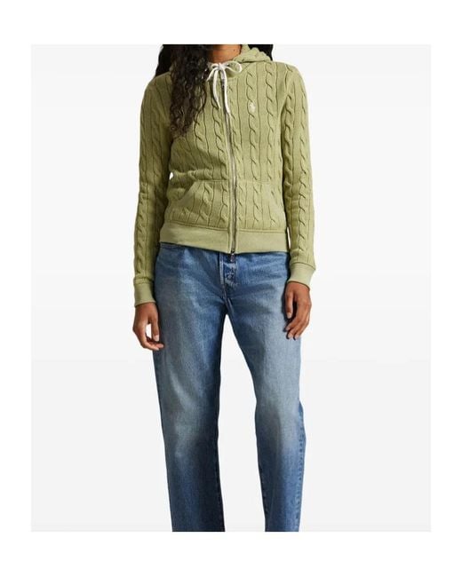 Polo Ralph Lauren Green Zip-Up Cable-Knit Hoodie