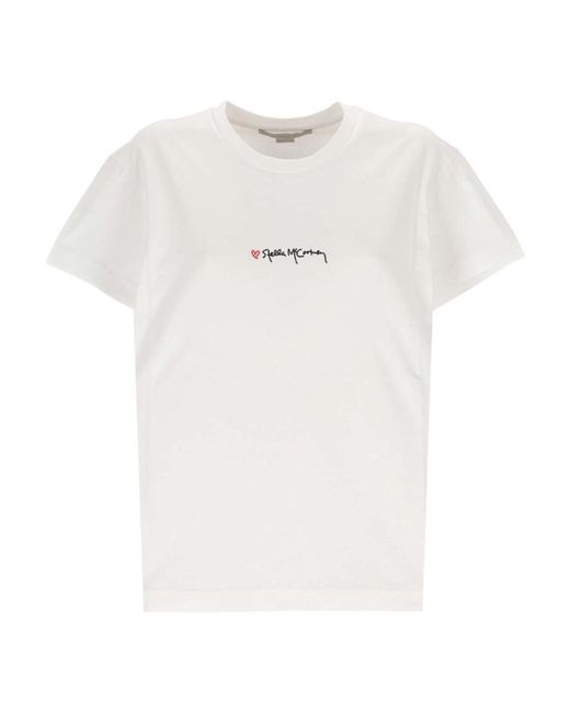 Stella McCartney White Logo Embroidered Crewneck T-Shirt