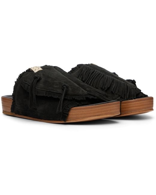 Visvim Black Christo Shaman Folk Fringed Mules for men