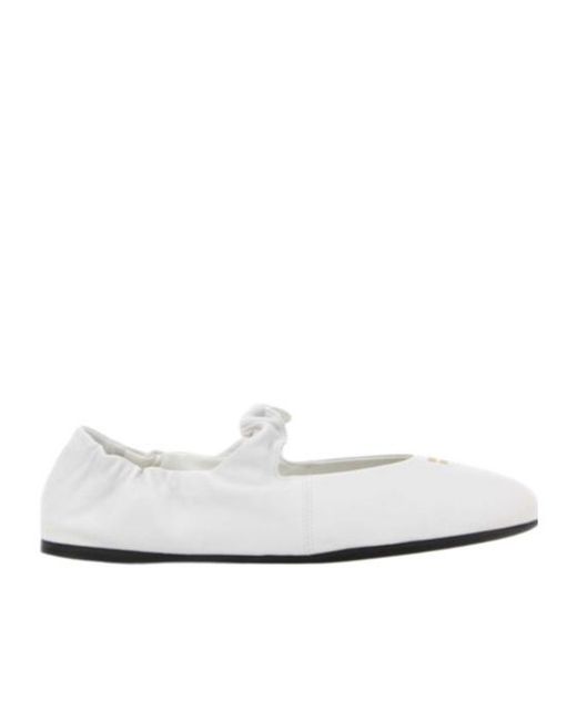 Miu Miu White Ruched Strap Ballet Flats