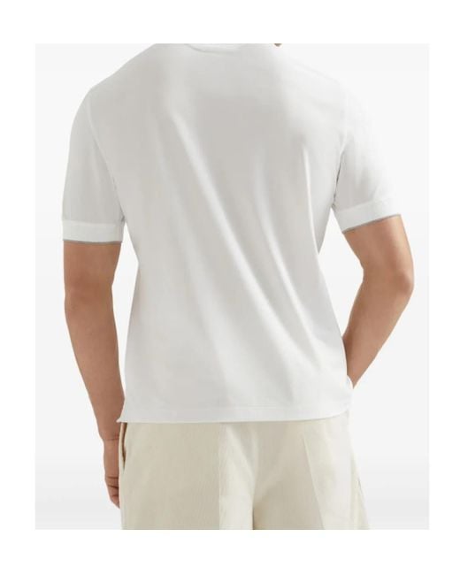 Brunello Cucinelli White Zipped Logo Polo Shirt for men