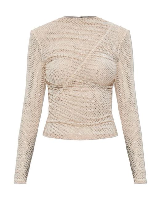 Self-Portrait Natural Crystal-Embellished Top