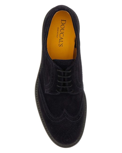 Doucal's Black Brogue-Detail Suede Oxford Shoes for men