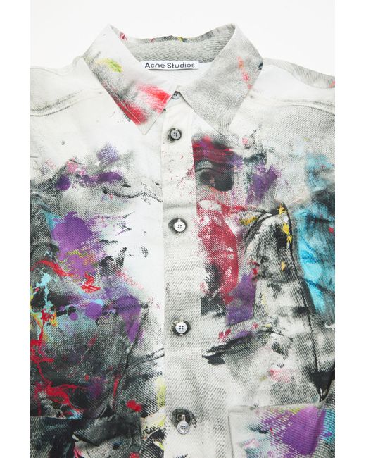 Acne White Printed Button-Down Shirt for men
