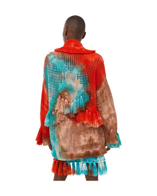Alanui Red California Dreaming Tie-Dyed Fringed Cardigan