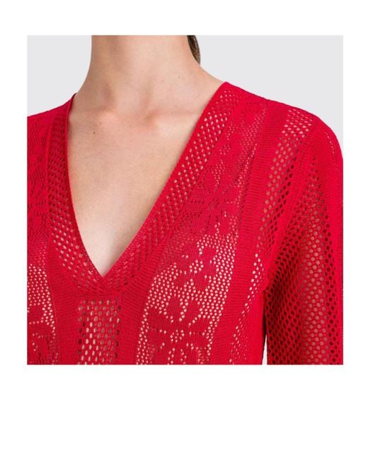 Twinset Red Sheer Floral Knitted Dress