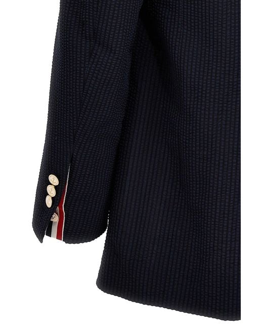 Thom Browne Blue Single Breasted Seersucker Blazer for men