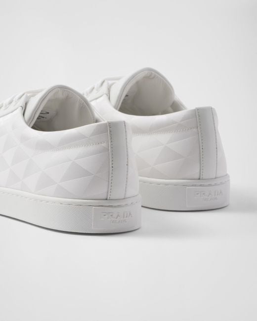 Prada White Triangle-Logo Round-Toe Lace-Up Sneakers for men