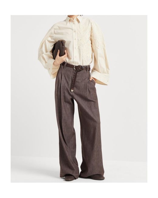 Brunello Cucinelli Natural Floral-Appliqué Shirt