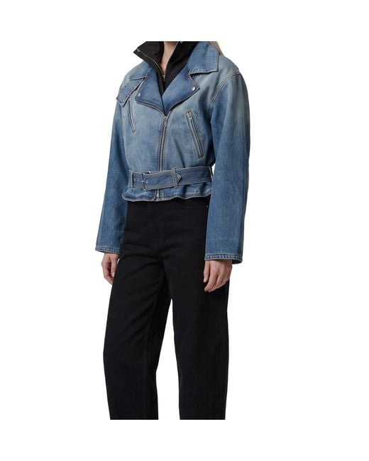 Alaïa Blue Alaïa Cropped Belted Denim Jacket