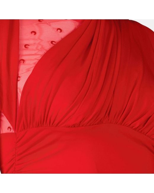 MARINE SERRE Red Draped Mesh Detail Top