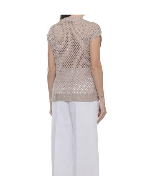 Peserico White Open Knit Sleeveless Knitted Top