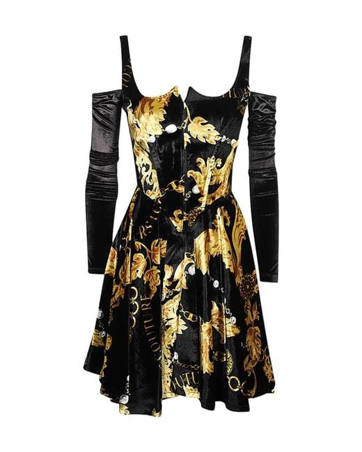 Versace Jeans Black Couture Chain Couture Printed Corset Dress