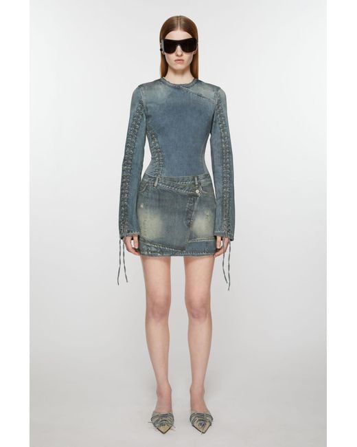 Acne Blue Laced Sleeve Mini Denim Dress