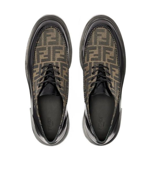 Fendi Black Ff Jacquard Lace-Up Shoes for men
