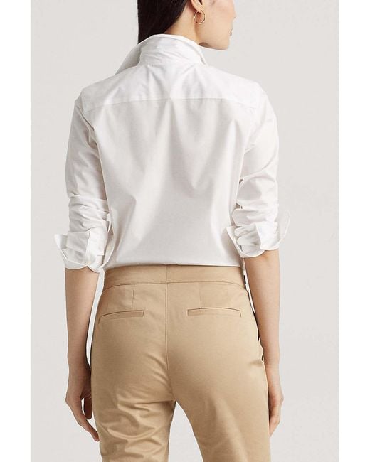 Ralph Lauren White Lauren Long-Sleeved Curved Hem Shirt
