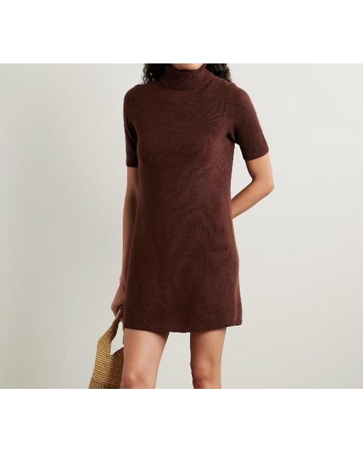 Doen Brown Agathe Cashmere Turtleneck Mini Dress