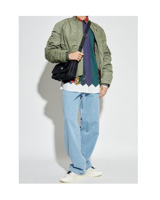 Moschino Green Ruched Zip-Up Bomber Jacket for men