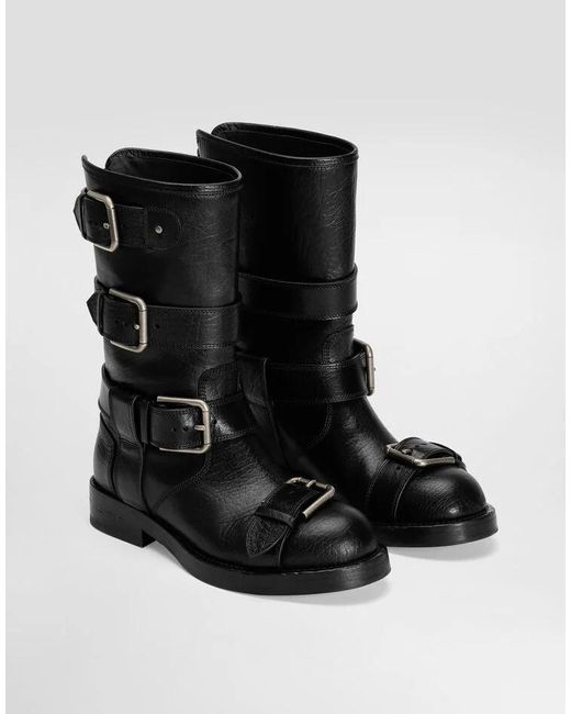 Dolce & Gabbana Black Buckle Detailed Biker Boots