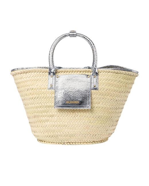 Jacquemus Metallic Logo Printed Le Panier Soli Woven Bucket Bag
