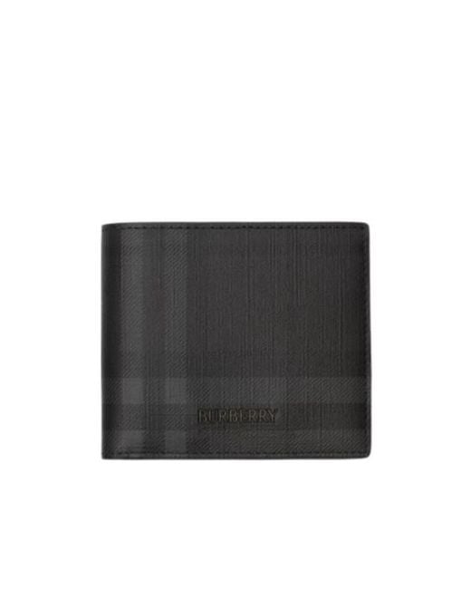 Burberry Black City Check Bifold Coin Wallet for men