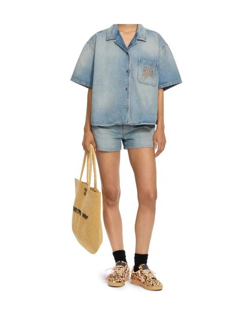 Off-White c/o Virgil Abloh Blue College Patch Denim Shorts