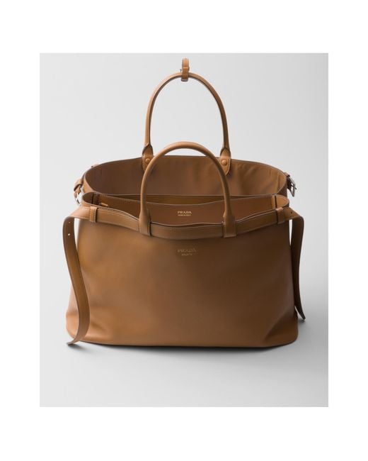 Prada Brown Buckle Leather Handbag With Double Belt for men