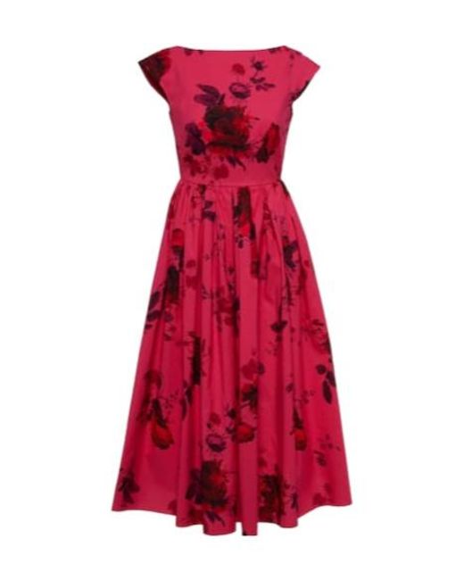 Erdem Red Floral Cotton Faille Midi Dress