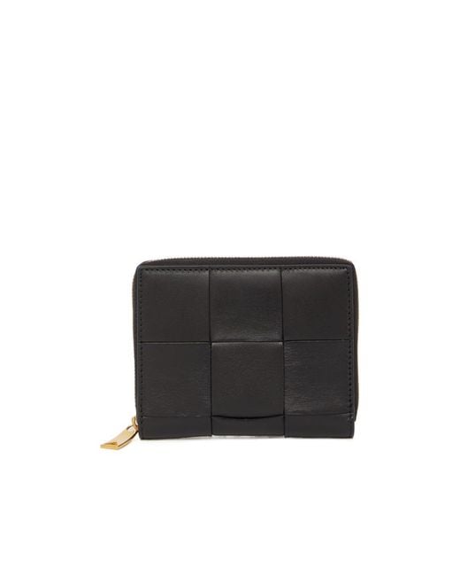 Bottega Veneta Black Intrecciato Zipped Bi-Fold Wallet
