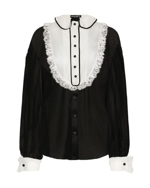 Dolce & Gabbana Black Ruffle Detailed Chiffon Shirt