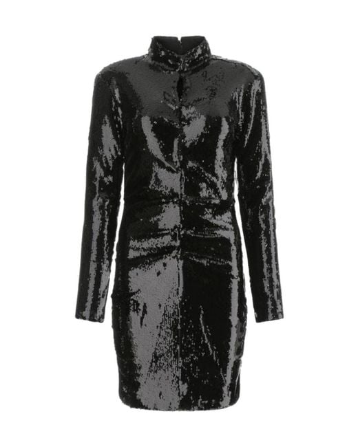 Isabel Marant Black Sequinned Long-Sleeved Mini Dress