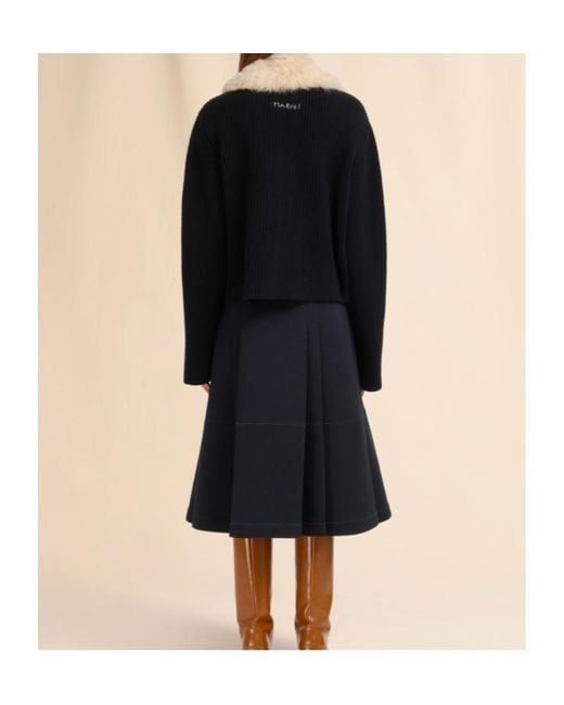 Marni Black Shearling Patches Zipped Cardigan