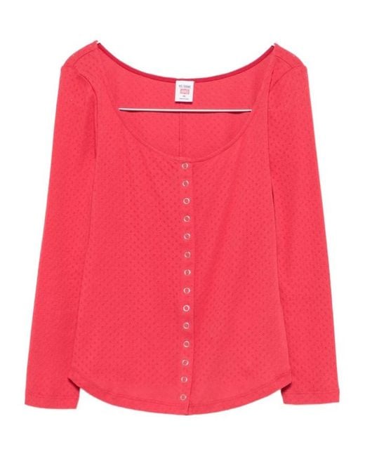 Re/done Red Crew-Neck Cardigan