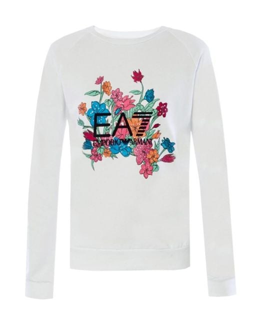 EA7 White Round-Collar Long-Sleeve Hoodie
