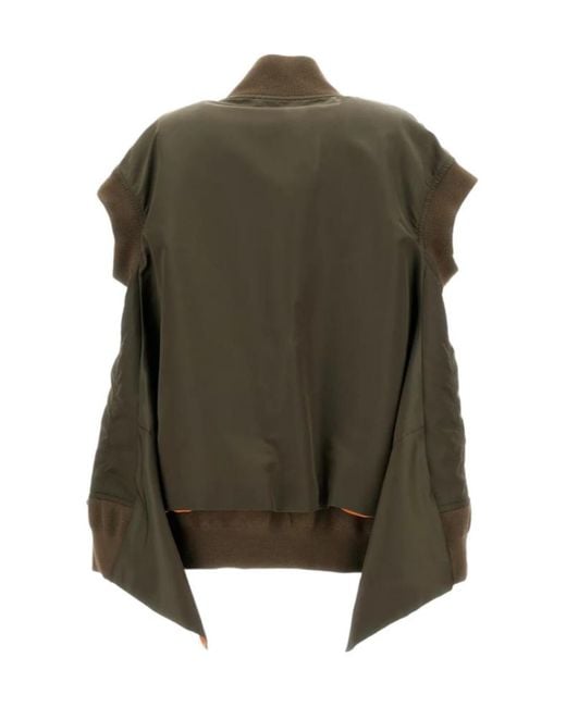 Sacai Green Asymmetric Hem Zip-Up Gilet