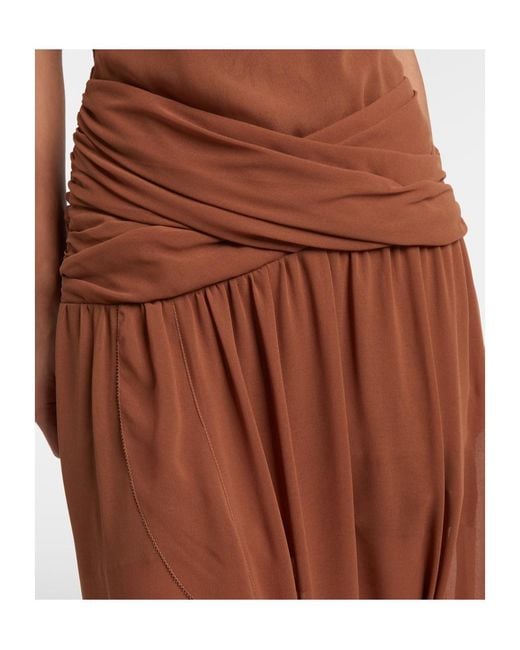JACQUES WEI Brown Draped Ruffled Maxi Dress