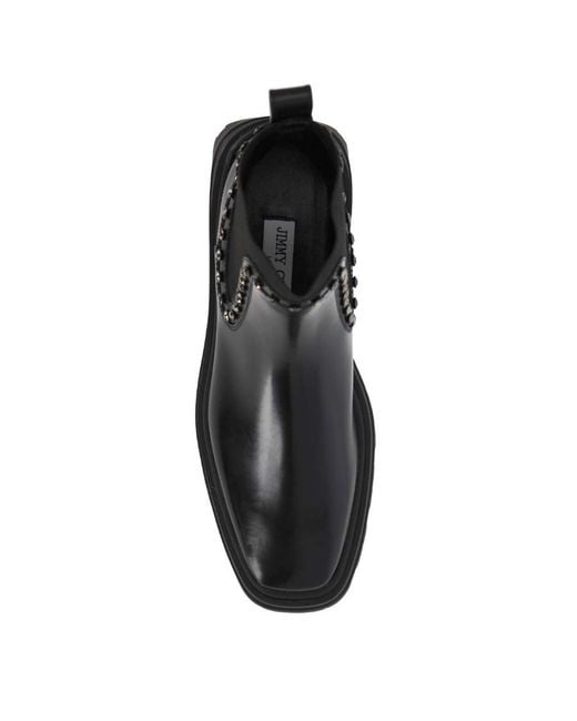 Jimmy Choo Black Veronique Crystal-Embellished Leather Boots