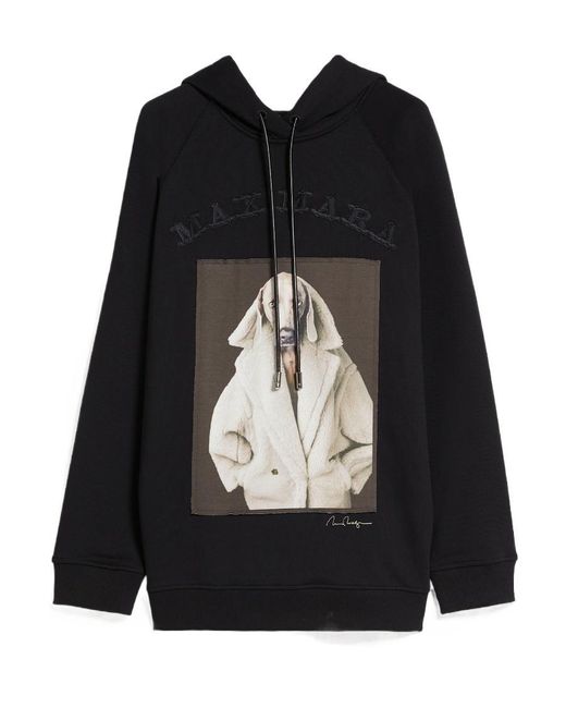 Max Mara Black Graphic-Print Logo-Patch Hoodie