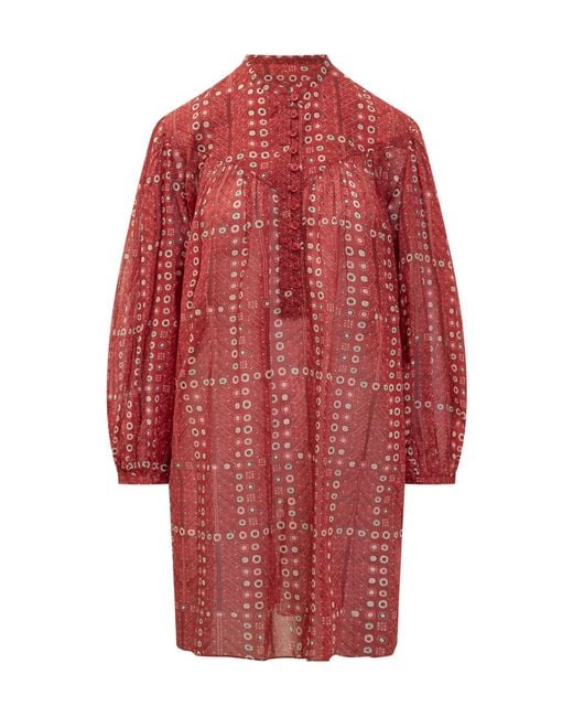 Isabel Marant Red Isabel Marant Étoile Melinda-Ge Long-Sleeved Midi Dress