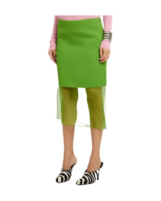 Khaite Green Layered Effect Satin Skirt