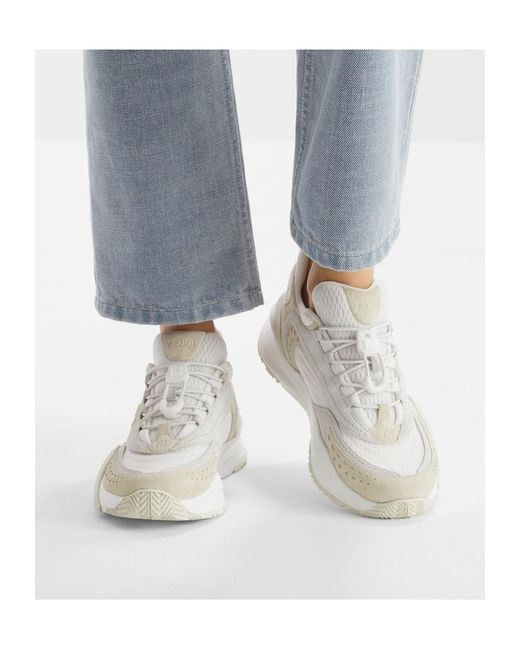 Fendi White Mesh And Suede Low Tops