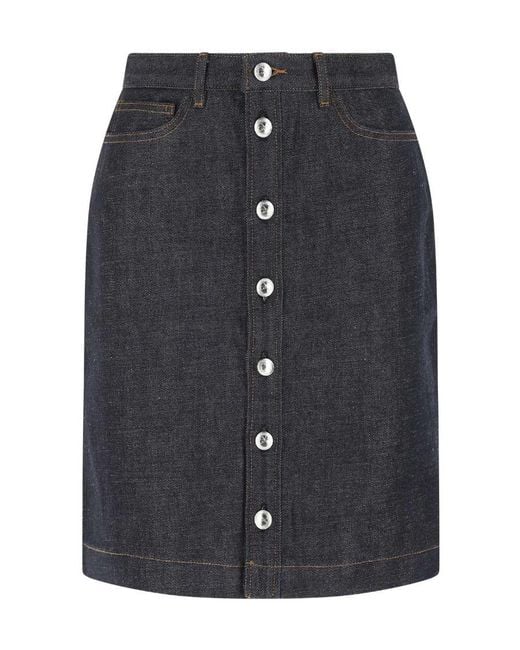 A.P.C. Blue Button-Down Denim Skirt