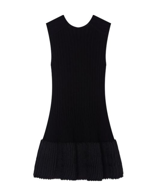 Emporio Armani Black Ribbed Pleated Dress